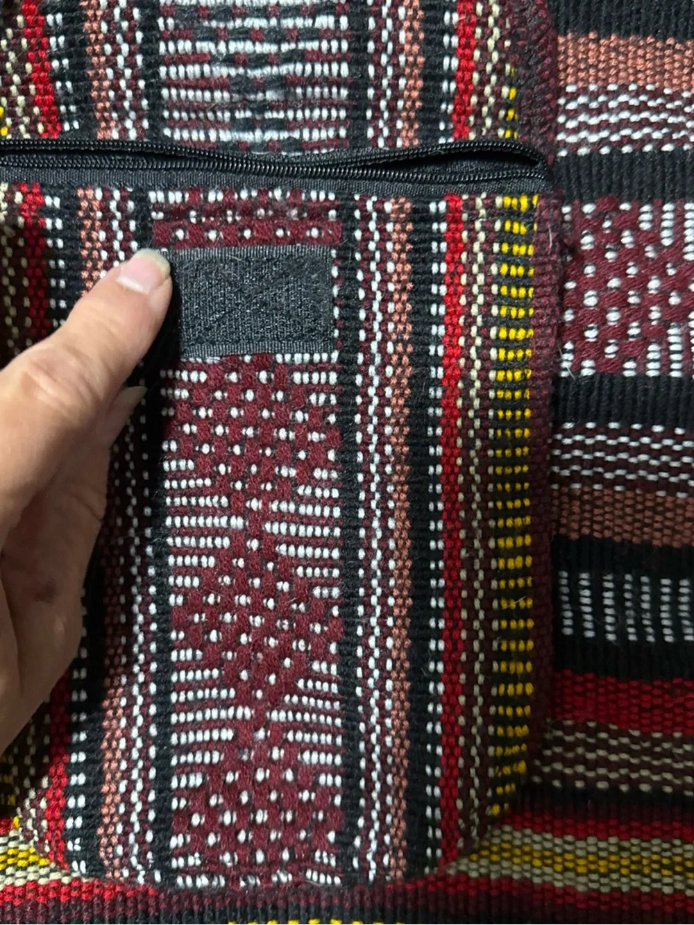 Striped Woven Backpack Tote in Burgundy, Red, Black